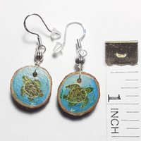 Turtle Hand Painted Wood Earrings