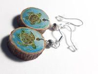 Turtle Hand Painted Wood Earrings
