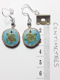 Turtle Hand Painted Wood Earrings
