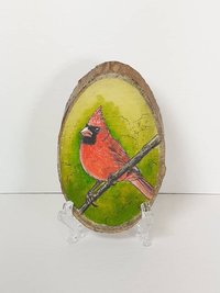 Northern Cardinal Bird Painting on Wood