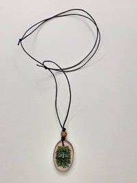 Green Man Handpainted Yew Wood Pendant