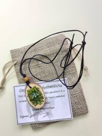 Green Man Handpainted Yew Wood Pendant