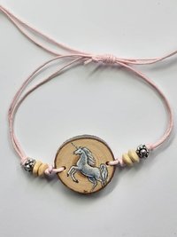 Unicorn Hand Painted on Yew Wood Bracelet