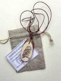 Tawny Owl Hand Painted Yew Wood Pendant