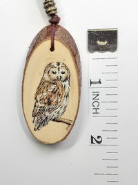 Tawny Owl Hand Painted Yew Wood Pendant