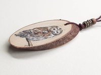 Tawny Owl Hand Painted Yew Wood Pendant