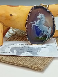 Unicorn Hand Painted Agate Pendant