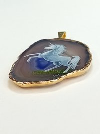 Unicorn Hand Painted Agate Pendant