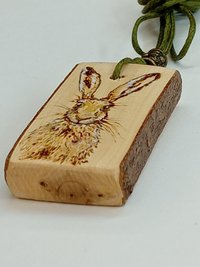 Hare Hand Drawn Yew Wood Pendant