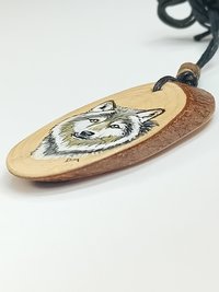 Wolf Hand Painted Yew Wood Pendant