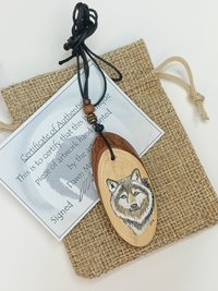 Wolf Hand Painted Yew Wood Pendant