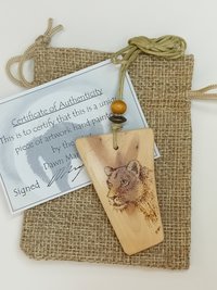 Hand Drawn Lioness Yew Wood Wood Pendant