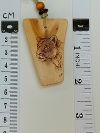 Hand Drawn Lioness Yew Wood Wood Pendant