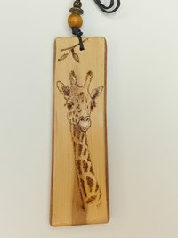 Giraffe Hand Drawn Yew Wood Pendant