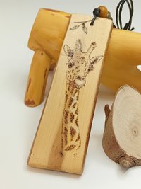 Giraffe Hand Drawn Yew Wood Pendant