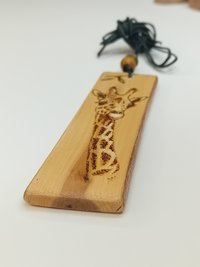 Giraffe Hand Drawn Yew Wood Pendant