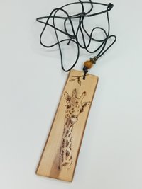Giraffe Hand Drawn Yew Wood Pendant
