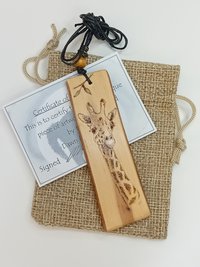 Giraffe Hand Drawn Yew Wood Pendant
