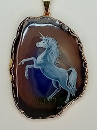 Unicorn Hand Painted Agate Pendant
