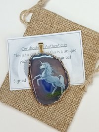 Unicorn Hand Painted Agate Pendant