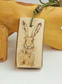 Hare Hand Drawn Yew Wood Pendant