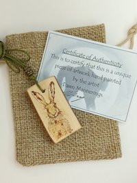 Hare Hand Drawn Yew Wood Pendant