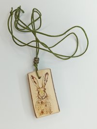 Hare Hand Drawn Yew Wood Pendant