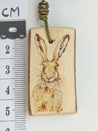 Hare Hand Drawn Yew Wood Pendant