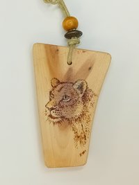 Hand Drawn Lioness Yew Wood Wood Pendant
