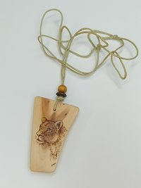 Hand Drawn Lioness Yew Wood Wood Pendant