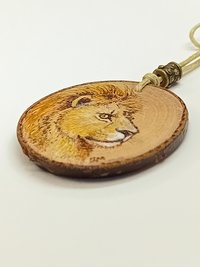 Hand Painted Lion Blackthorn Wood Pendant