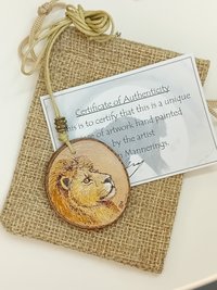 Hand Painted Lion Blackthorn Wood Pendant