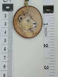 Hand Painted Lion Blackthorn Wood Pendant