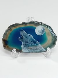 Howling Wolf Painting on Agate