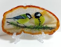 Great Tit Birds Agate Painting