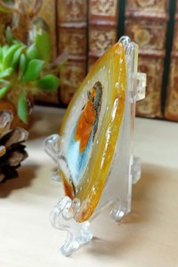 Robin in the Snow Painting on Agate