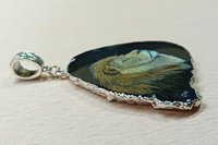 Hand Painted Lion Agate Pendant, big cat pendant