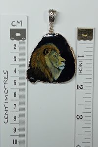 Hand Painted Lion Agate Pendant, big cat pendant