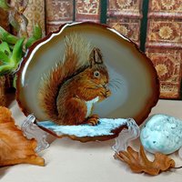 Red Squirrel Hand Painted onto Agate