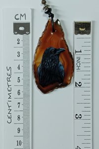Raven Hand Painted Agate Pendant