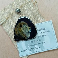 Hand Painted Lion Agate Pendant, big cat pendant
