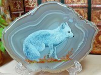 Arctic Fox Painting on Agate