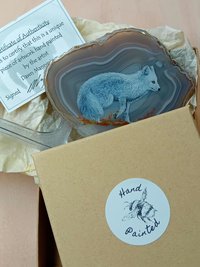 Arctic Fox Painting on Agate