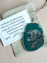 Hand Painted Lion Agate Pendant
