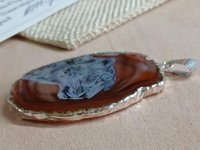 Snow Leopard Hand Painted Agate Pendant