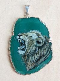 Hand Painted Lion Agate Pendant