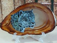 Snow Leopard Painting on Agate