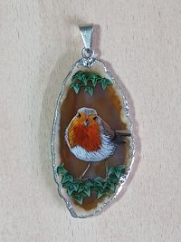 Robin Hand Painted Agate Pendant