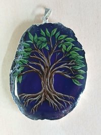 Tree of Life Hand Painted Agate Pendant, Celtic Tree of Life