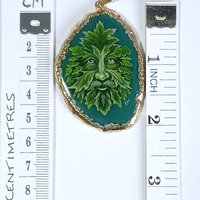 Green Man Hand Painted Agate Pendant